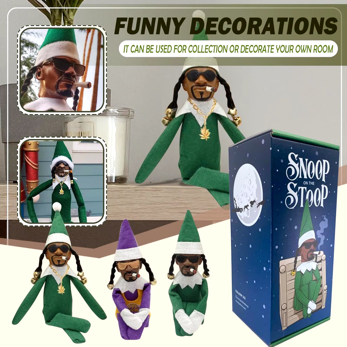 Snoop on a Stoop Hip Hop Lovers Christmas Elf Behaving Badly Plush Toy Table Ornaments Resin Home Garden Decoration