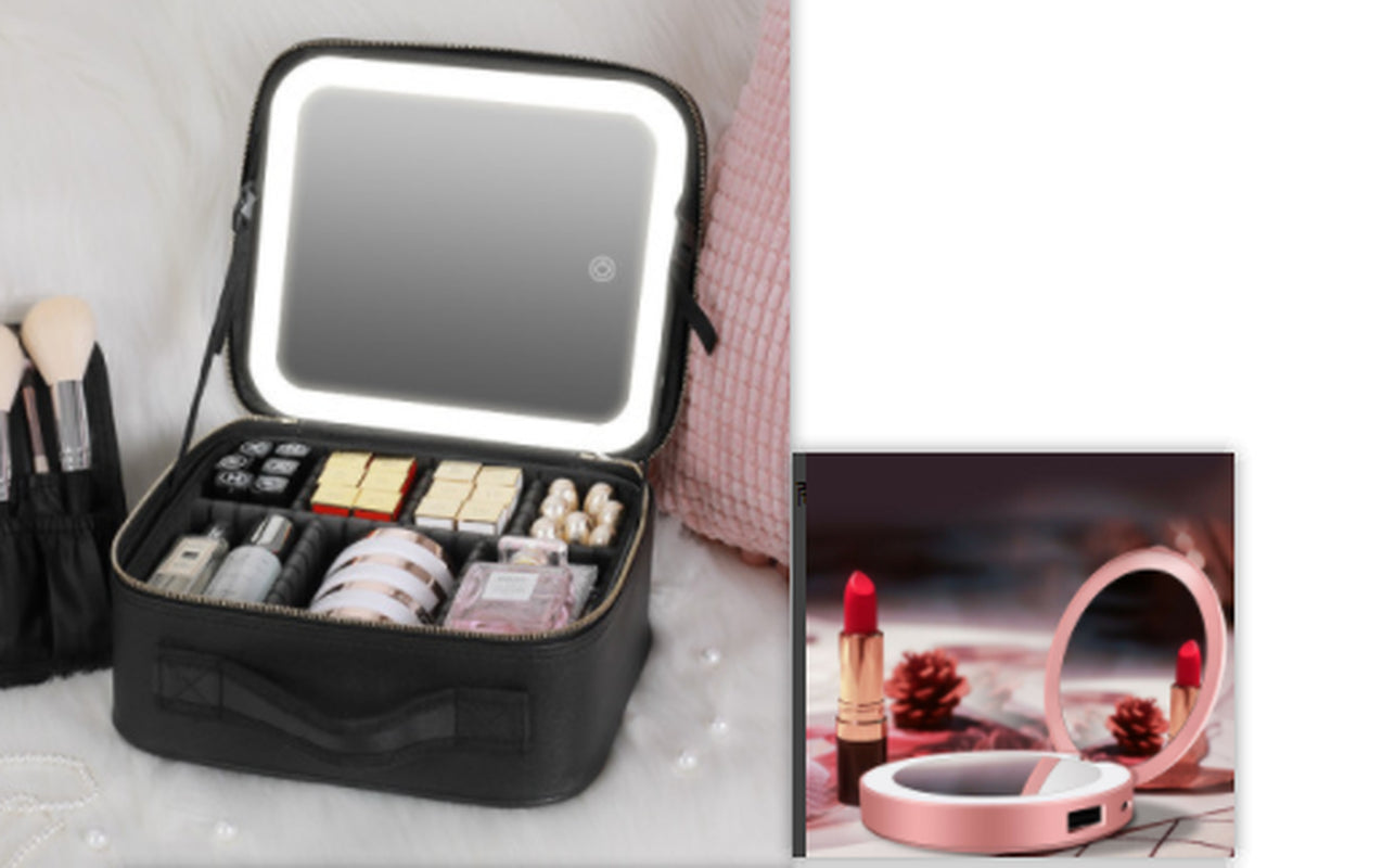 Smart LED Cosmetic Case with Mirror Cosmetic Bag Large Capacity Fashion Portable Storage Bag Travel Makeup Bags