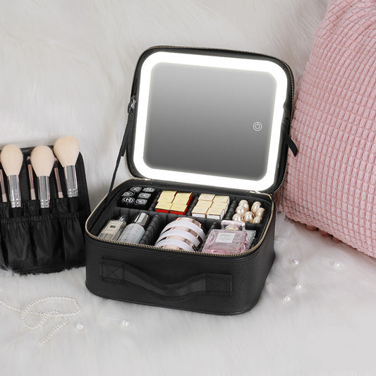 Smart LED Cosmetic Case with Mirror Cosmetic Bag Large Capacity Fashion Portable Storage Bag Travel Makeup Bags